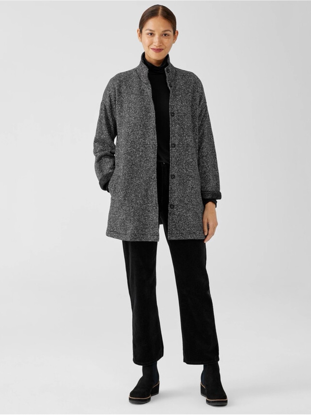 Eileen Fisher Organic Cotton Terry Stand Collar Jacket Minimalist Comfort XS - Picture 2 of 14